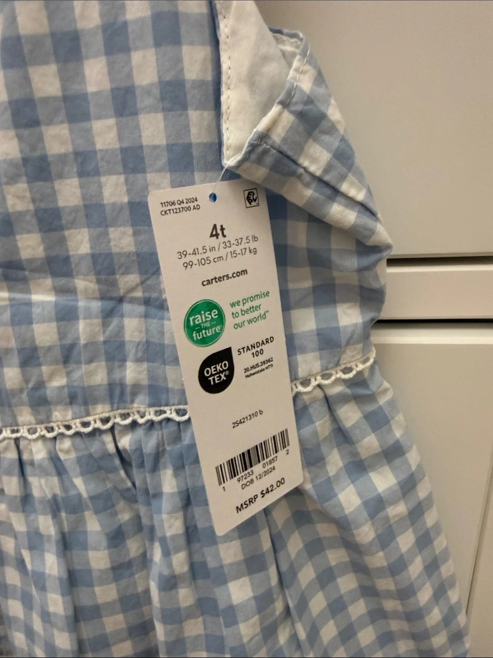 Carter's Light Blue and White Gingham Ruffle-Shoulder Dress